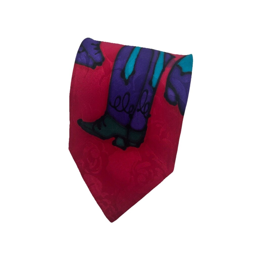 Zabel 100% Silk Tie‎ Cowboy Boots Novelty Signed Art USA Vtg  57.5' x 4"